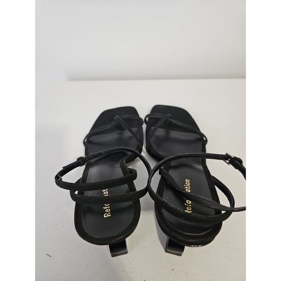 Reformation Emilia Wedge Sandal Leather Suede Womens 6.5 Black Square Toe - Picture 9 of 14
